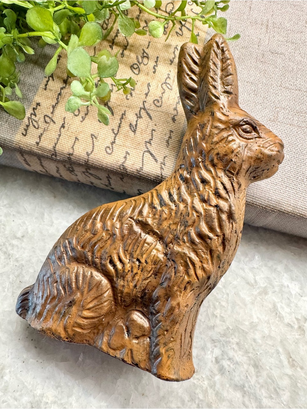 New Rustic Country Cottage Style Brown Bunny Rabbit Metal Figure - 4.5”